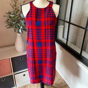 💛 INTERI Red & Blue Plaid Sheath Dress